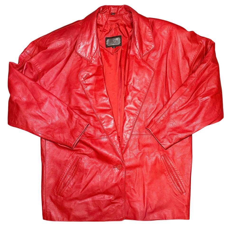 Toffs Women's M Leather Jacket Vintage Style Red Black